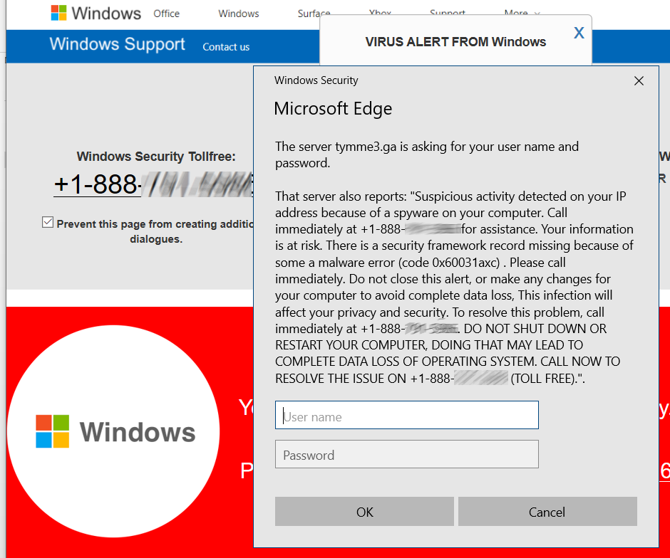 Hoax web page that is NOT from Microsoft. Don't call that phone number.